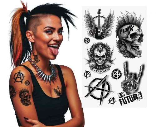 Tatuaże Zmywalne Punks 14x30 cm Charakteryzacja Przebranie Party