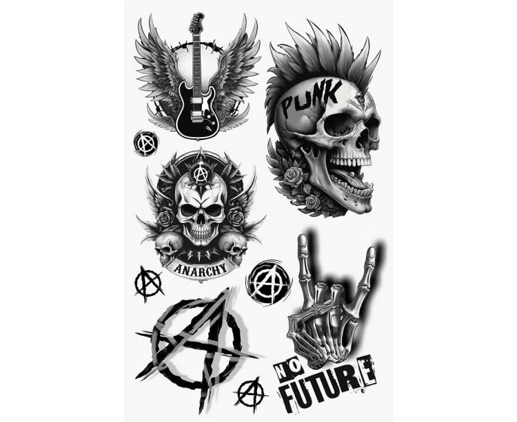 Tatuaże Zmywalne Punks 14x30 cm Charakteryzacja Przebranie Party