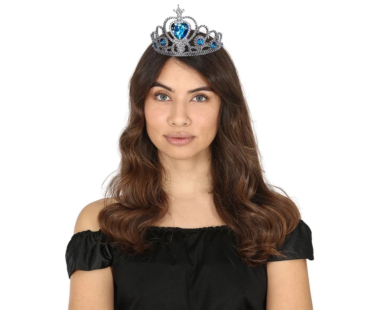 Korona Tiara Diadem Księżniczki Niebieskie Kamienie Kryształki