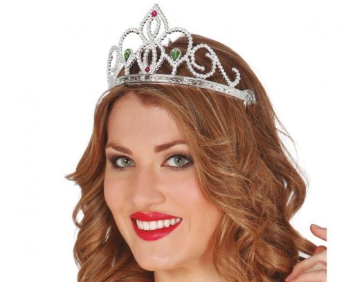 Srebrna Tiara Korona Diadem Błyszczący Bal Przebierankowy Dziewczynka