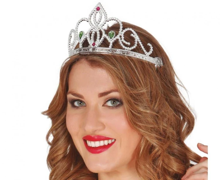 Srebrna Tiara Korona Diadem Błyszczący Bal Przebierankowy Dziewczynka