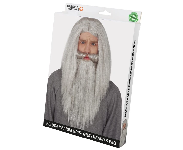 Peruka Męska Czarownik Wizard Gandalf - Siwe Długie Włosy Broda