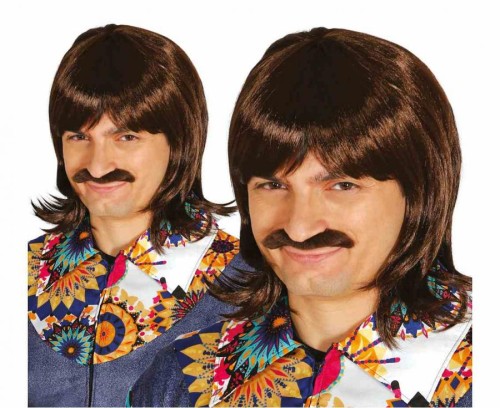 Peruka Męska Lata 60 70 Dzieci Kwiaty - Z Wąsami Hippie Hipis