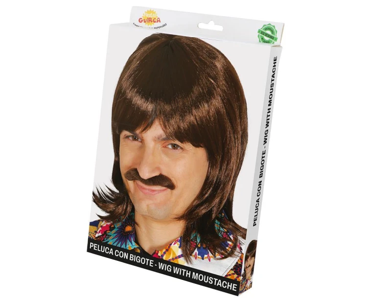 Peruka Męska Lata 60 70 Dzieci Kwiaty - Z Wąsami Hippie Hipis