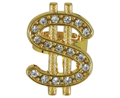 Pierścień Dolar Złoty 3 cm Sygnet Złoty Raper Gangster Przebranie Party