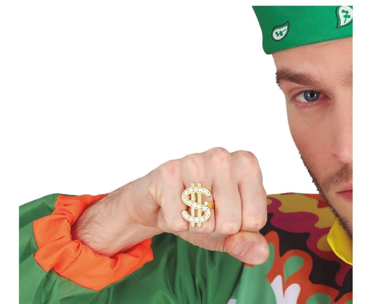 Pierścień Dolar Złoty 3 cm Sygnet Złoty Raper Gangster Przebranie Party