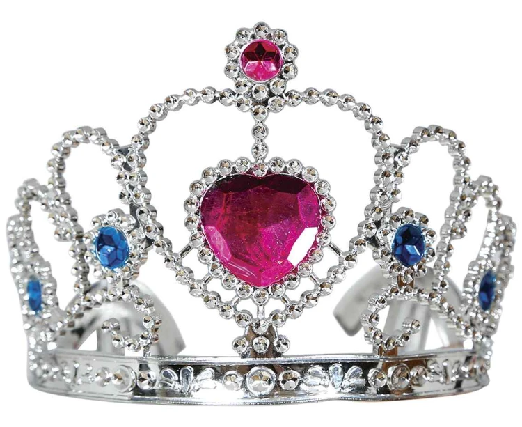 Tiara Srebrna z Różowym Sercem Korona Diadem Dla Dzieci Księżniczka