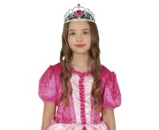 Tiara Srebrna z Różowym Sercem Korona Diadem Dla Dzieci Księżniczka