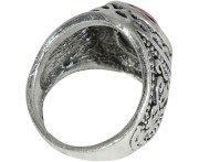 Pierścień z Rubinem Sygnet Metaliczny Pierścionek Kostiumowy 2 cm