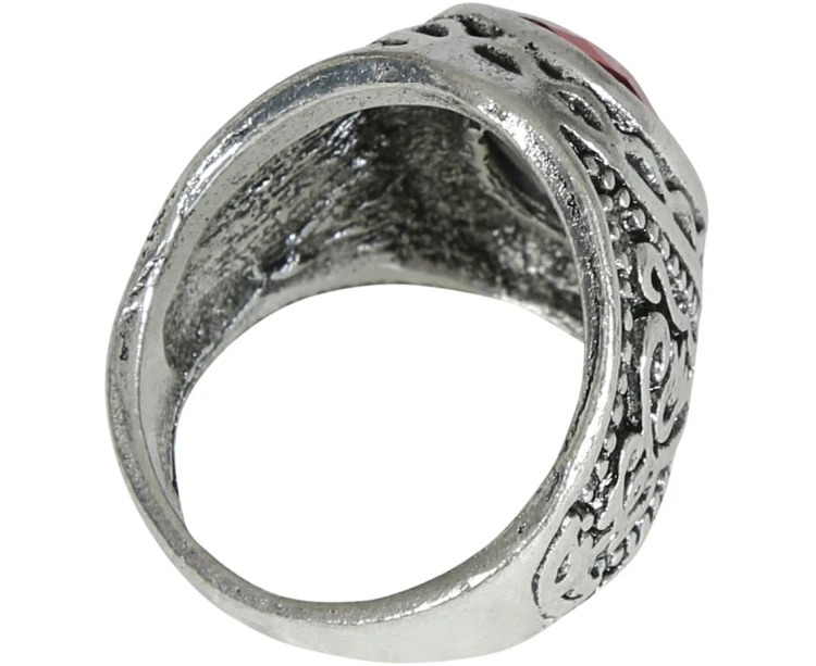 Pierścień z Rubinem Sygnet Metaliczny Pierścionek Kostiumowy 2 cm