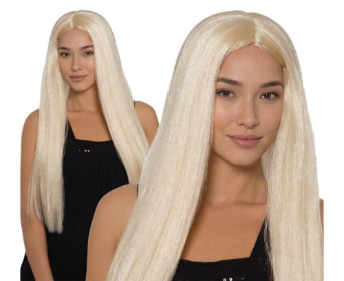 Peruka Długie Blond Włosy - Proste Z Grzywką Barbie Księżniczka