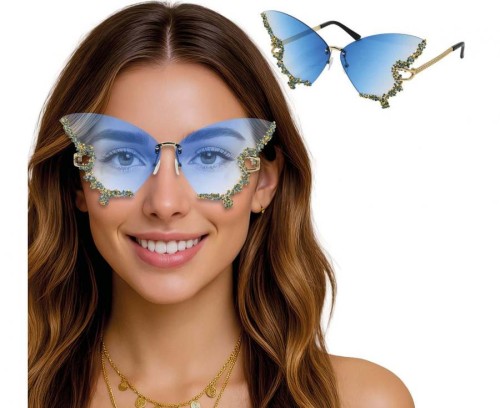 Okulary Imprezowe Motyl Z Kryształkami Przebranie Disco Różowe
