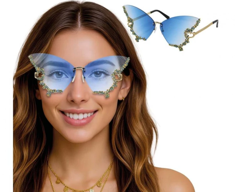 Okulary Imprezowe Motyl Z Kryształkami Przebranie Disco Różowe