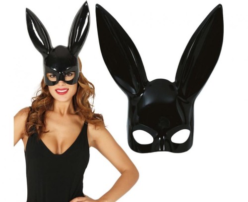 Maska Z Uszami Królika Czarna - Króliczek Bunny Halloween Bal