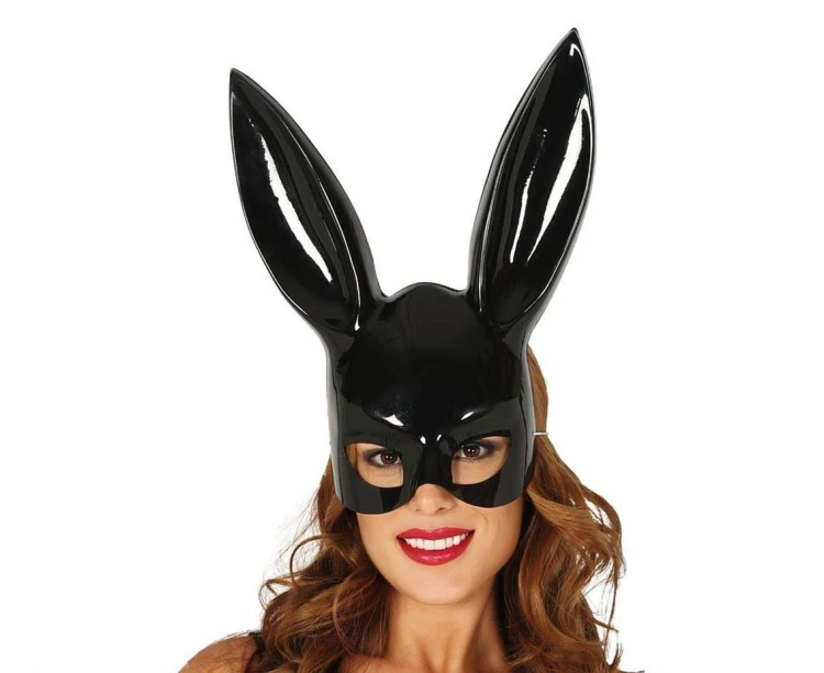 Maska Z Uszami Królika Czarna - Króliczek Bunny Halloween Bal