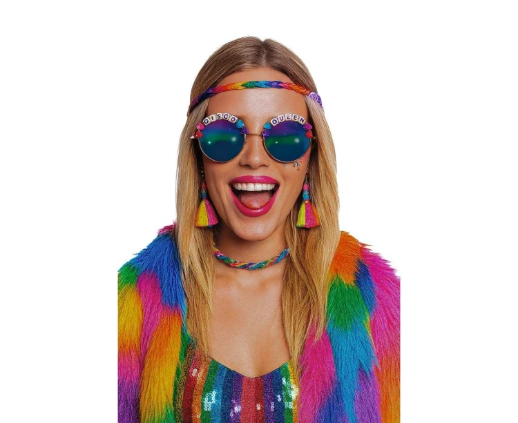 Okulary Królowa Disco Kolorowe Brokatowe Lata 70 80 Imprezowe Retro