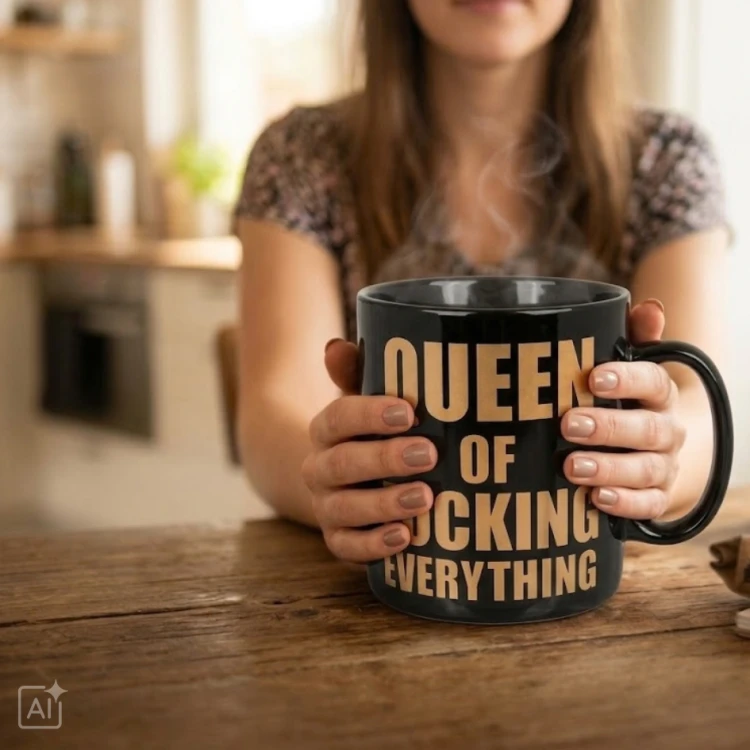 Kubek XL Queen of Fucking Królowa Czarny Duży (2).png