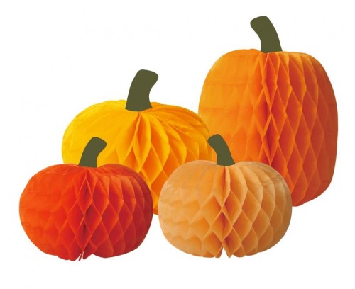 Zestaw rozet papierowych Dynie 4 szt. - Dekoracje na Halloween