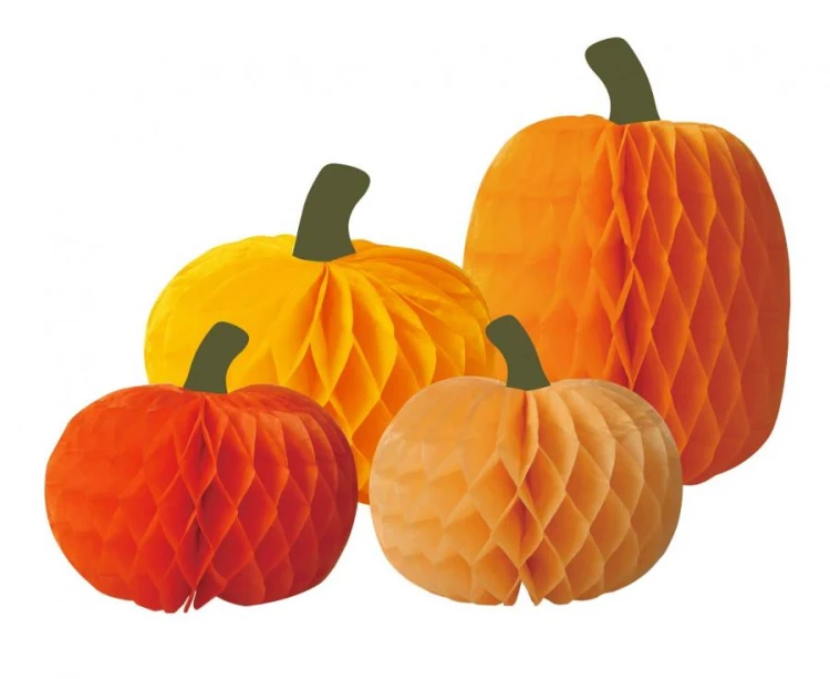 Zestaw rozet papierowych Dynie 4 szt. - Dekoracje na Halloween