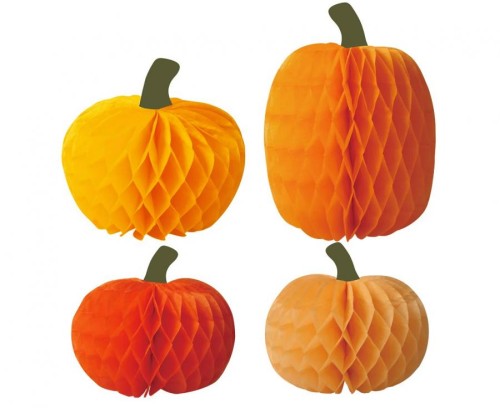 Zestaw rozet papierowych Dynie 4 szt. - Dekoracje na Halloween