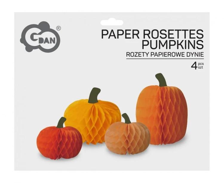 Zestaw rozet papierowych Dynie 4 szt. - Dekoracje na Halloween