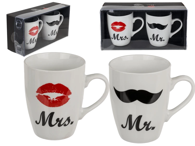 Kubki Mr. i Mrs. 2 sztuki Zestaw Kubków Usta Wąsy (1).png