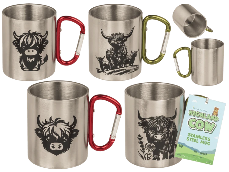 Stalowy Kubek z Karabińczykiem Highland Cow - Krowa Szkocka  (1).png