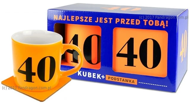 KUBEK NEON Z PODSTAWKĄ 40 URODZINY POMARAŃCZ 350ML .jpg