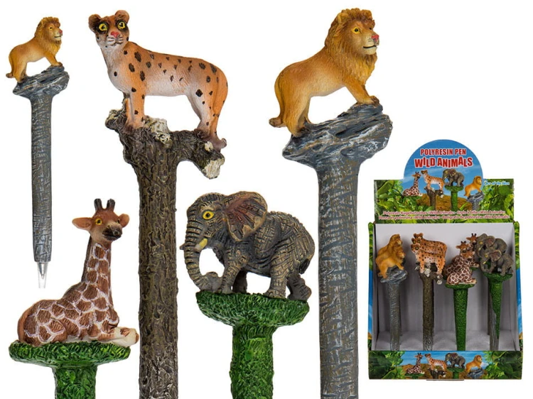 DŁUGOPIS DZIKIE ZWIERZĘTA  FIGURKĄ LEW ŻYRAFA SŁOŃ 2
