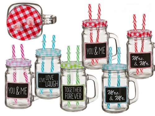 KUBEK SŁOIK ZE DWOMA SŁOMKAMI Z UCHEM UCHWYTEM 2