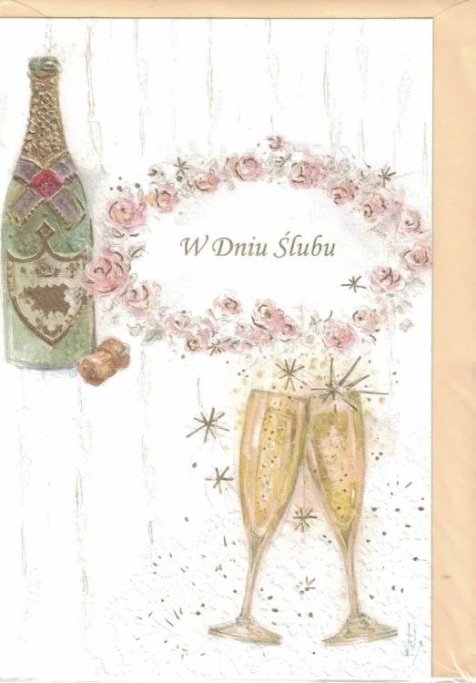 Karnet ślubny Pocztówka w Dniu Ślubu Szampan
