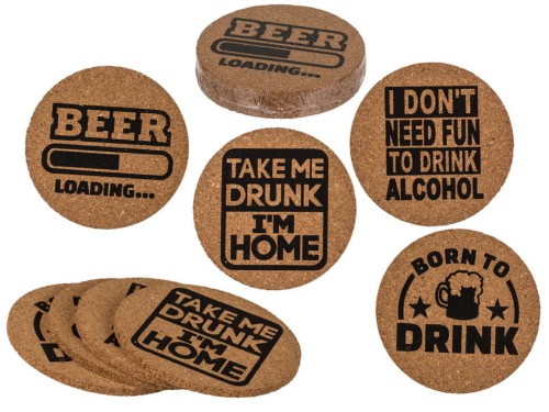 PODKŁADKI KORKOWE slogany piwne 4 szt POD SZKLANKĘ .jpg
