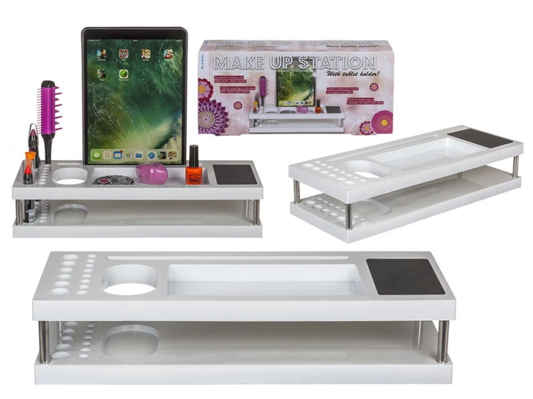 STACJA MAKIJAŻU UCHWYT NA TABLET STOJAK AKCESORIA PĘDZLE KREDKI .jpg