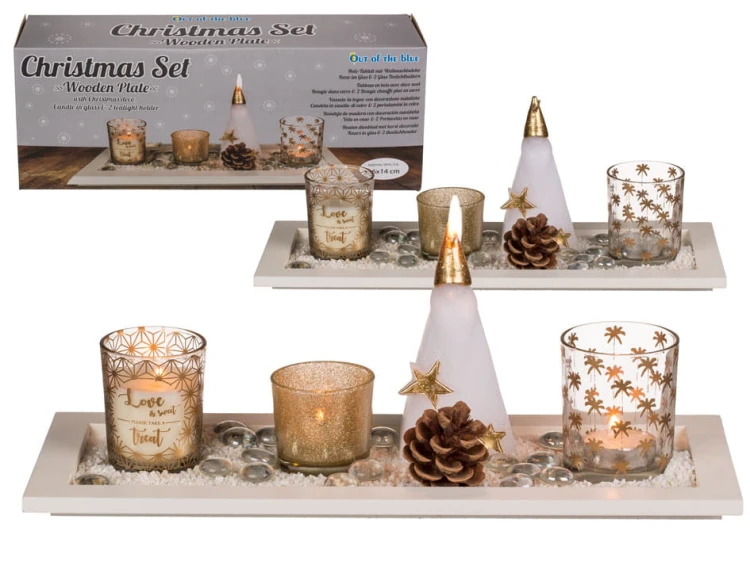 Zestaw ŚWIECZNIKÓW drewniana podstawka ŚWIĄTECZNE .jpg