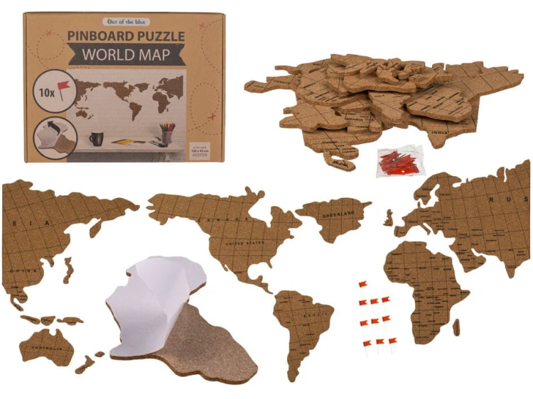 KORKOWA TABLICA memo mapa świat PUZZLE przyklejana .jpg