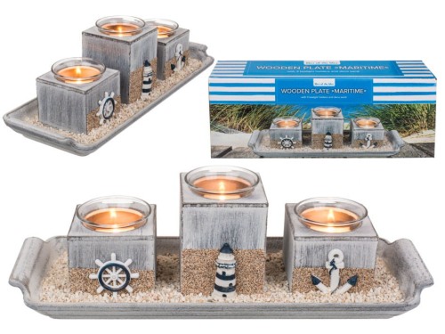 Drewniana podstawka ze ŚWIECZNIKAMI Marine 34 cm 2.jpg