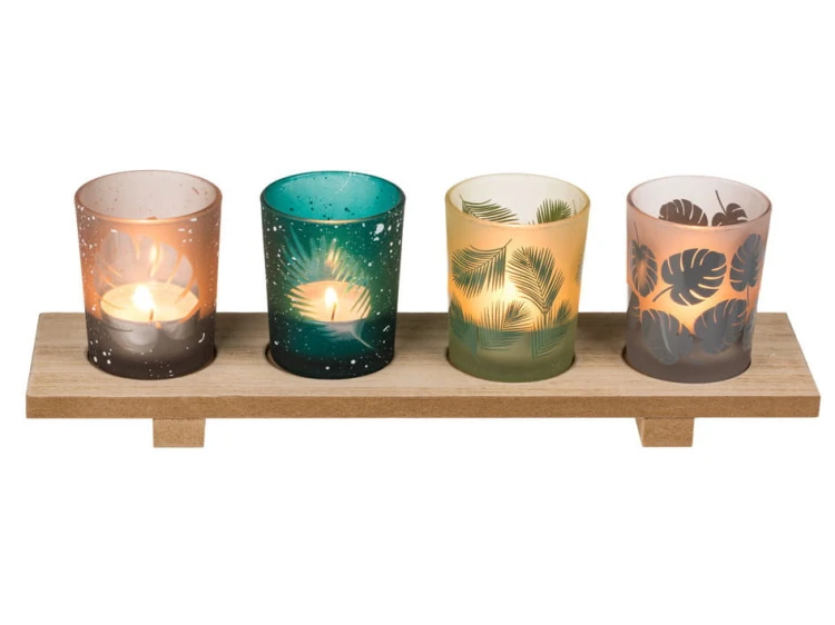 Drewniana podstawka ŚWIECZNIKI Liście tropikalne 1.jpg