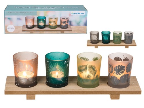 Drewniana podstawka ŚWIECZNIKI Liście tropikalne 2.jpg