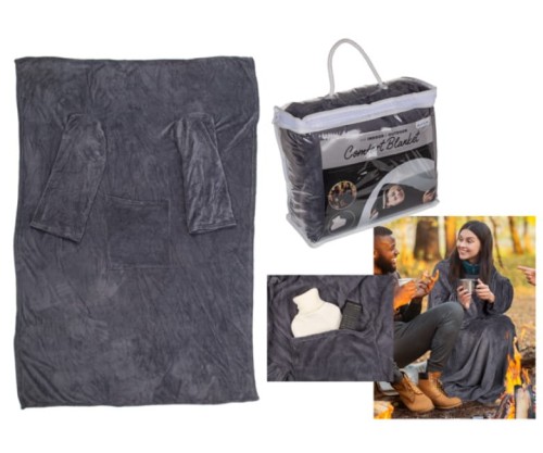 KOC z rękawami i kieszenią KOCYK Z KIESZONKĄ SZARY .jpg