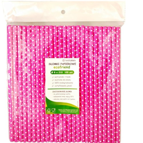 Ekologiczne SŁOMKI PAPIEROWE 100szt 8x210mm RÓŻOWE 1.jpg