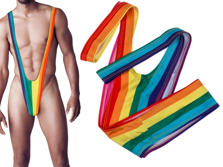 Mankini tęcza STRÓJ KĄPIELOWY BORATA STRINGI FACET .jpg
