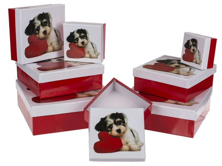 PUDEŁKO OPAKOWANIE 8 SZT PREZENTOWE PIES PIESEK CZERWONE .jpg