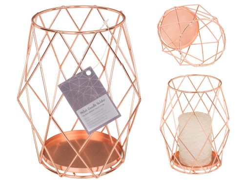 Świecznik metalowy różowe złoto 18cm Metalowy .jpg