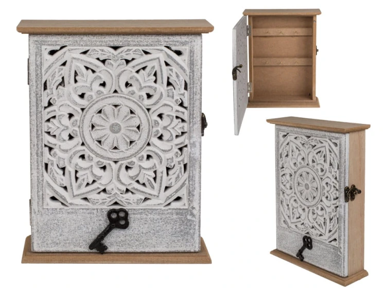 Drewniana skrzynka na klucze kwiatowy wzór Wieszak.jpg