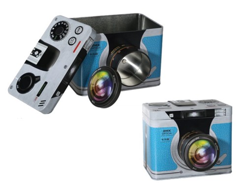 METALOWE PUDEŁKO APARAT FOTO Z OBIEKTYWEM RETRO