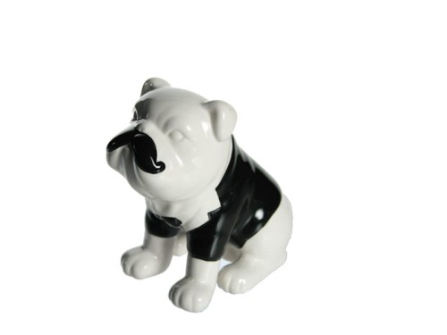 FIGURKA PSA Z WĄSAMI BULDOG PIES BIAŁY PIESEK WĄSY