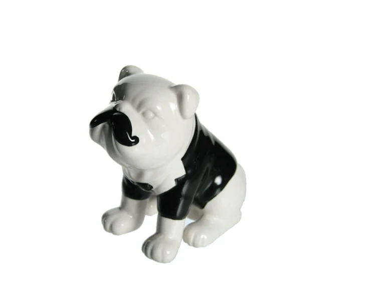 FIGURKA PSA Z WĄSAMI BULDOG PIES BIAŁY PIESEK WĄSY