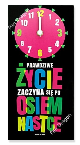 Zegar ścienny Motto - Życie zaczyna się po 18 .jpg