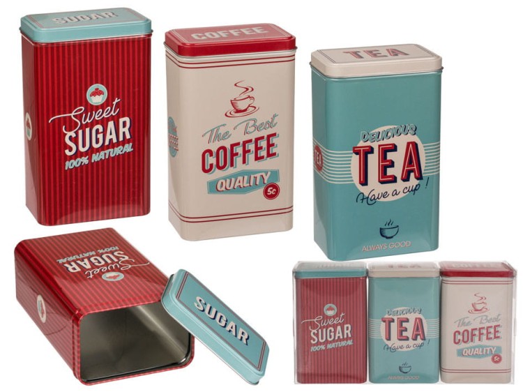 Puszki na kawę herbatę i cukier - retro Pojemniki .jpg