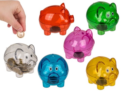 Świnka skarbonka mix kolorów Przezroczysta plastik 2.jpg